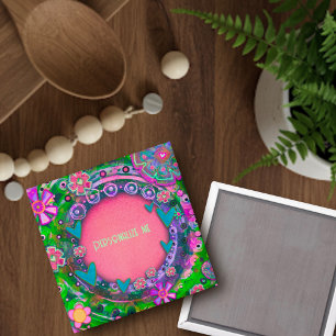 Gepersonaliseerd Naam of Woord Roze Groene Bloem Magneet