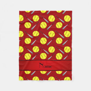 Gepersonaliseerd naam rood softbalpatroon fleece deken