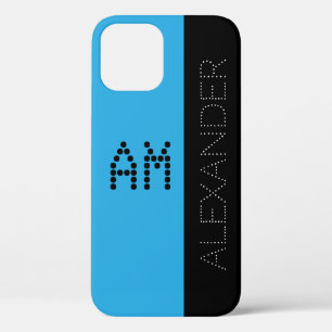 Gepersonaliseerd naam & zwart zwart monogram iPhone 12 hoesje