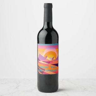 GEPERSONALISEERD NEO GEO SUNSET LANDSCHAP WIJN ETIKET