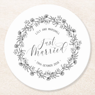 Gepersonaliseerd net gehuwd Floral  Onderzetter pa