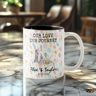 Gepersonaliseerd New York Memory - Line Art Landma Tweekleurige Koffiemok