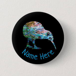 GEPERSONALISEERD NIEUW-ZEELAND KIWI PAUA RONDE BUTTON 5,7 CM
