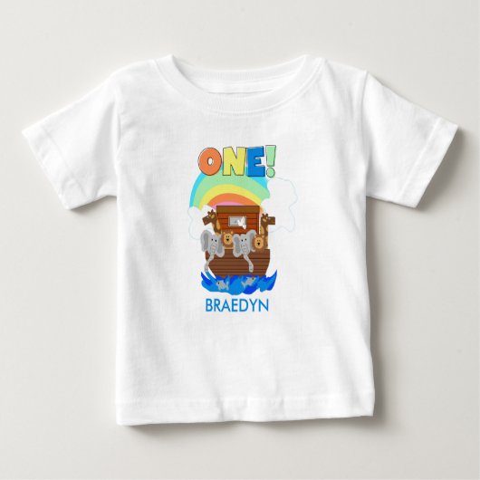Gepersonaliseerd Noah's Ark Baby 1st Birthday T-sh (Voorkant)