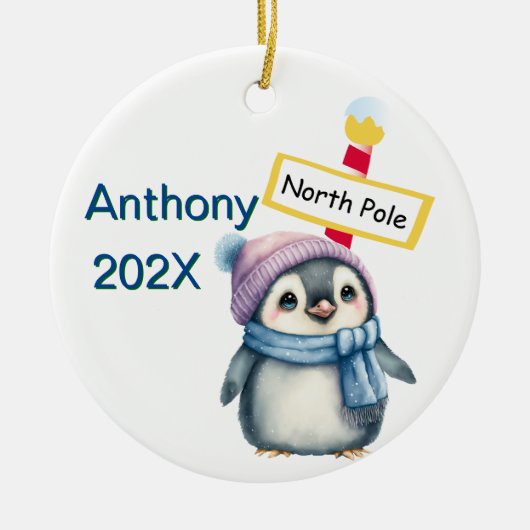 Gepersonaliseerd Noordpool Pinguïn Kerstmis Keramisch Ornament (Voorkant)