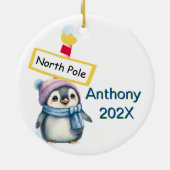 Gepersonaliseerd Noordpool Pinguïn Kerstmis Keramisch Ornament (Achterkant)