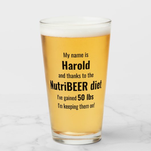 Gepersonaliseerd NutriBEER-dieet humoristisch Glas (Voorkant gevuld)