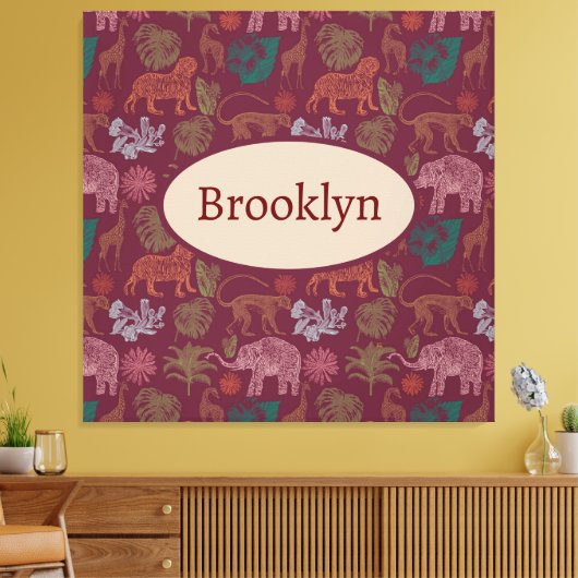 Gepersonaliseerd Oerwoud Safari Roze Canvas Afdruk (Insitu (Woonkamer))