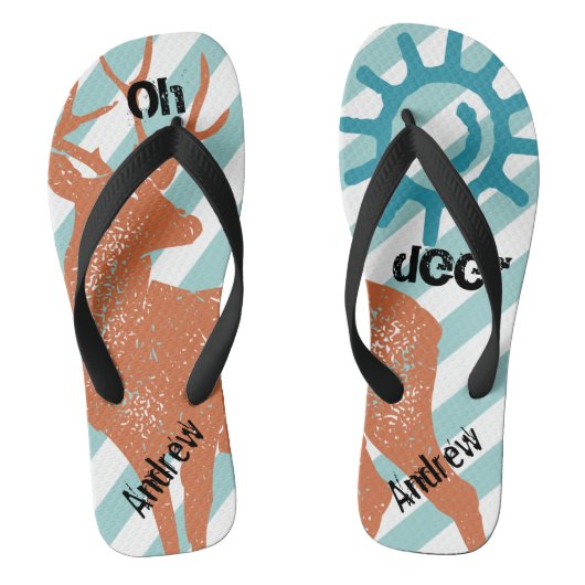 Gepersonaliseerd Oh Deer Sun Stripes Patroon Teenslippers (Voetbed)