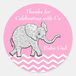 Gepersonaliseerd olifant dank u Baby shower Sticke Ronde Sticker