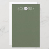 Gepersonaliseerd olive Army Green Name Monogram Briefpapier (Voorkant / Achterkant)