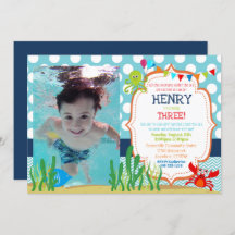 Gepersonaliseerd onder de Zee Birthday Party Invit