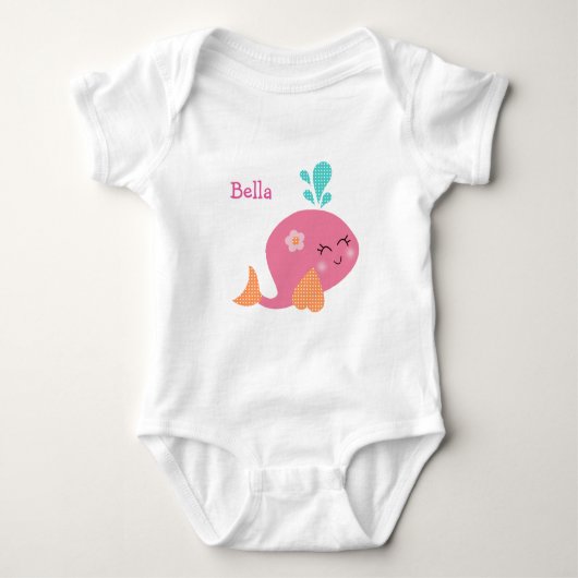 Gepersonaliseerd onder het Zee roze walvisBaby Romper (Voorkant)