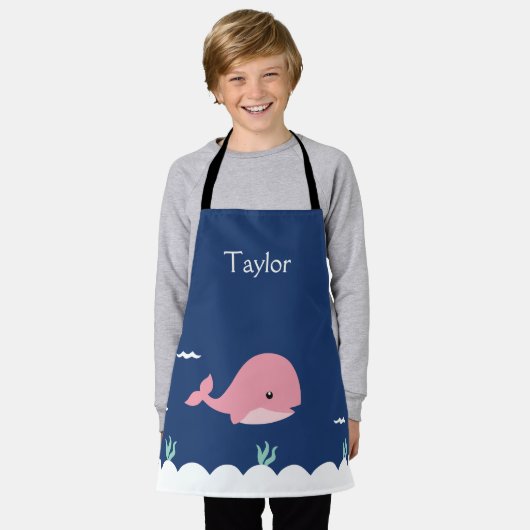 Gepersonaliseerd onder het Zee walvis Kinder Apron Schort (Gedragen)