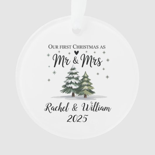 Gepersonaliseerd onze eerste kerst als koppel 2025 ornament (voorkant)