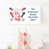Gepersonaliseerd op 4 juli Fireworks Red White Blu Spandoek (Insitu)