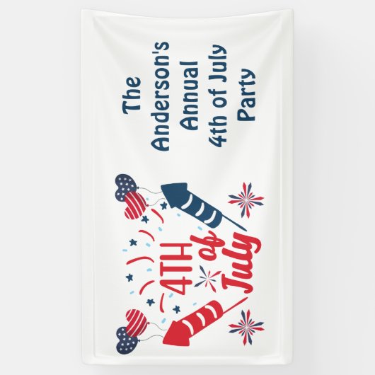 Gepersonaliseerd op 4 juli Fireworks Red White Blu Spandoek (Verticaal)