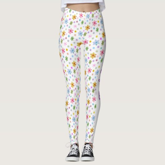 Gepersonaliseerd op maat gemaakt bloemenpatroon Wa Leggings (Voorkant)