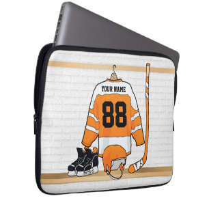 Gepersonaliseerd Oranje en wit ijs Hockey Jersey Laptop Sleeve