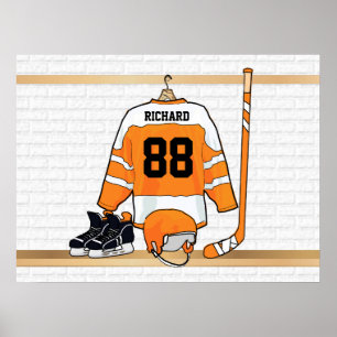 Gepersonaliseerd Oranje en wit ijs Hockey Jersey Poster