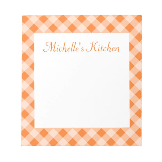 Gepersonaliseerd Oranje Notitieblok Gingham (Voorkant)