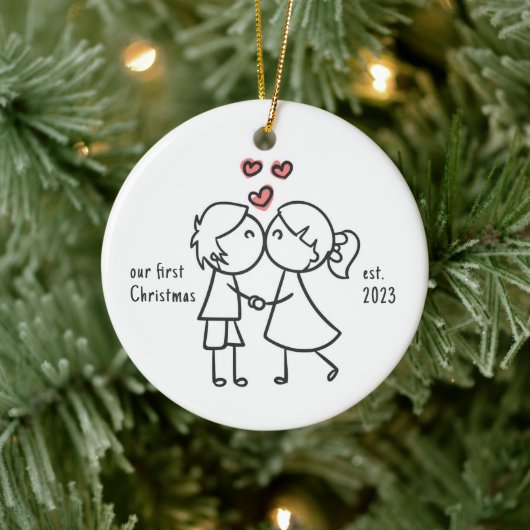 Gepersonaliseerd Paar Eerste Kerstvakantie Keramisch Ornament (Boom)