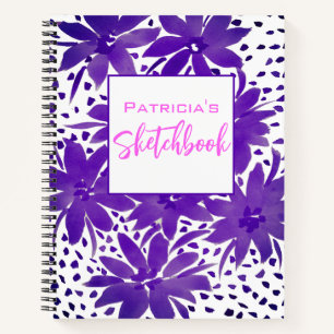 Gepersonaliseerd Paars Floral Sketchbook Notitiebo Notitieboek