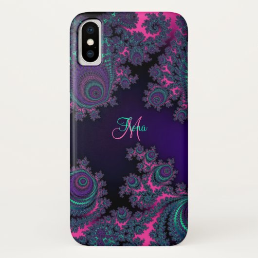 Gepersonaliseerd Paars Fractal iPhone X Hoesje (Achterkant)