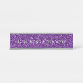 Gepersonaliseerd Paars Glitter Silver Girl Boss Fu Bureau Naambordje