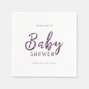 Gepersonaliseerd paars glitterbaby shower servet
