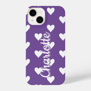 Gepersonaliseerd Paarse hartpatroon iPhone 14 Hoesje