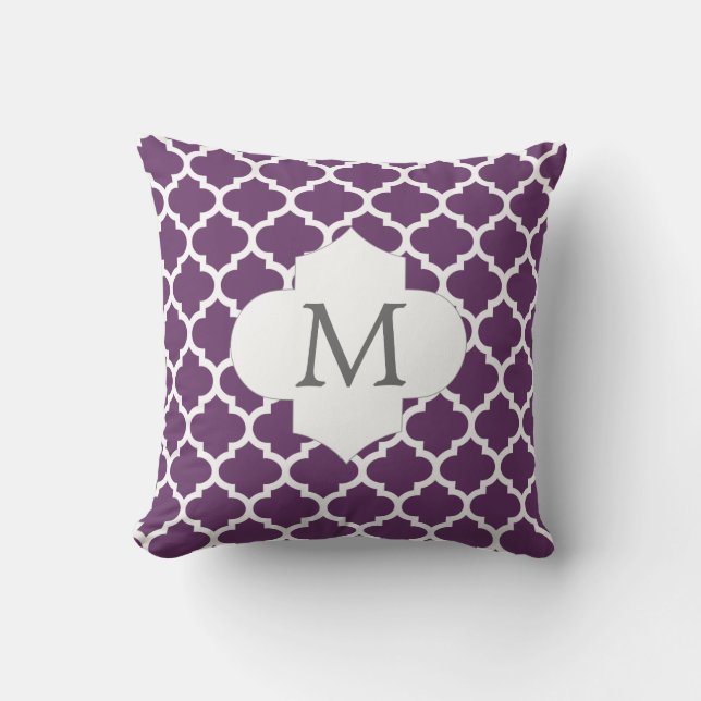 Gepersonaliseerd paarse Quatrefoil Monogram Ontwer Kussen (Voorkant)