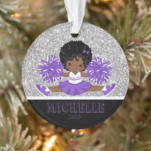 Gepersonaliseerd Paarse & Zwart Cheerleading Ornam Ornament (Boom)