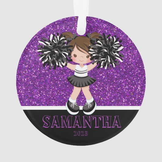 Gepersonaliseerd Paarse & Zwart Cheerleading Ornam Ornament (achterkant)
