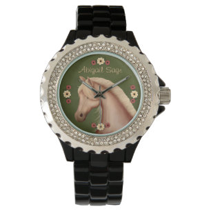 Gepersonaliseerd Palomino Paard Rhinestone horloge