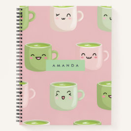Gepersonaliseerd pastel Kawaii Matcha theepatroon Notitieboek