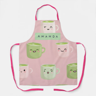 Gepersonaliseerd pastel Kawaii Matcha theepatroon Schort