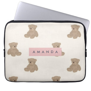 Gepersonaliseerd pastel Schattig gevuld Beer patro Laptop Sleeve