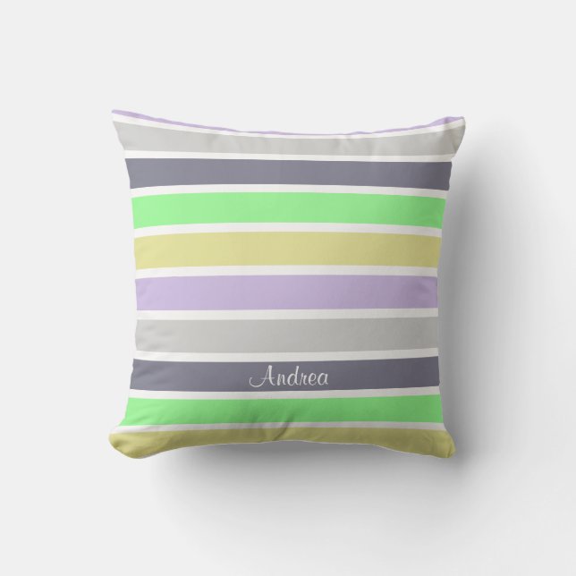 Gepersonaliseerd pastel strepenpatroon kussen (Voorkant)
