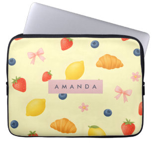 Gepersonaliseerd Pastelgeel Ontbijtpatroon Laptop Sleeve