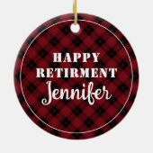 Gepersonaliseerd pensioen Plaid Christmas Keramisch Ornament (Achterkant)