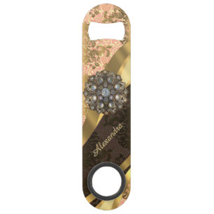 Gepersonaliseerd  perzik girly damast patroon speed flessenopener