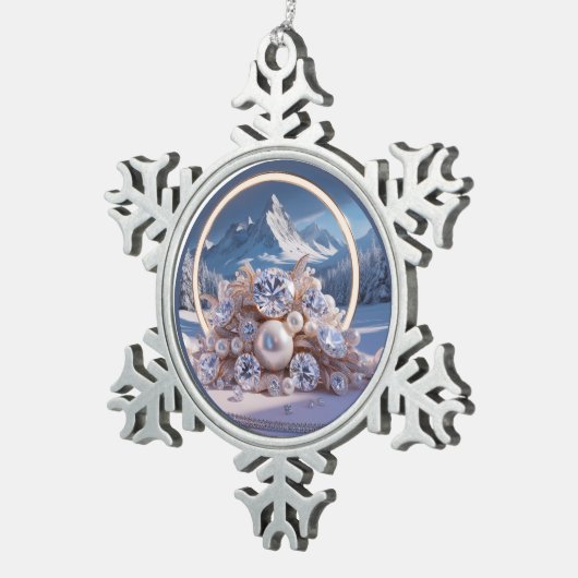 Gepersonaliseerd Pewter Snowflake Ornament (Rechts)