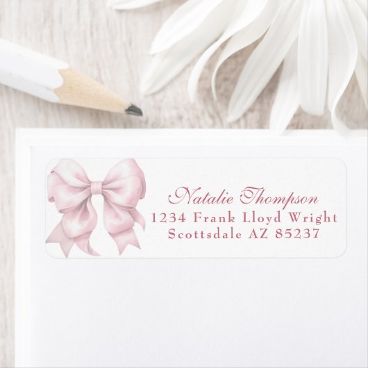 Gepersonaliseerd Pink Bow Retour Mailing Adres Etiket (Insitu)