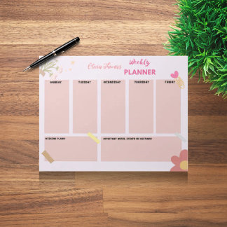 Gepersonaliseerd Pink Weekly Planner Notitieblok