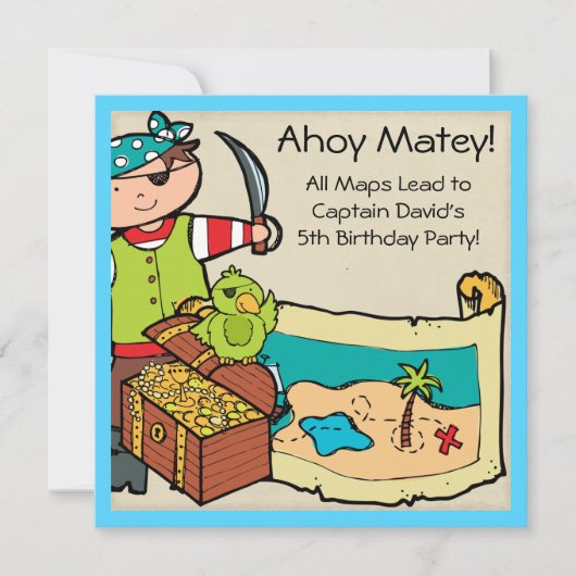Gepersonaliseerd Pirate Party Pirates Birthday Inv Kaart (Voorkant)