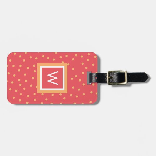 Gepersonaliseerd polka dot monogram bagagelabel (Voorkant horizontaal)