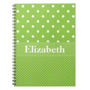 Gepersonaliseerd Polka Dots Pattern Green & White Notitieboek