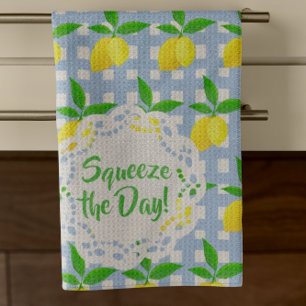 Gepersonaliseerd Preppy Yellow Lemons Blauw Wit Ch Theedoek