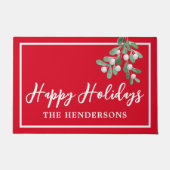 Gepersonaliseerd Prettige feestdagen Rode Kerstker Deurmat (Voorkant)